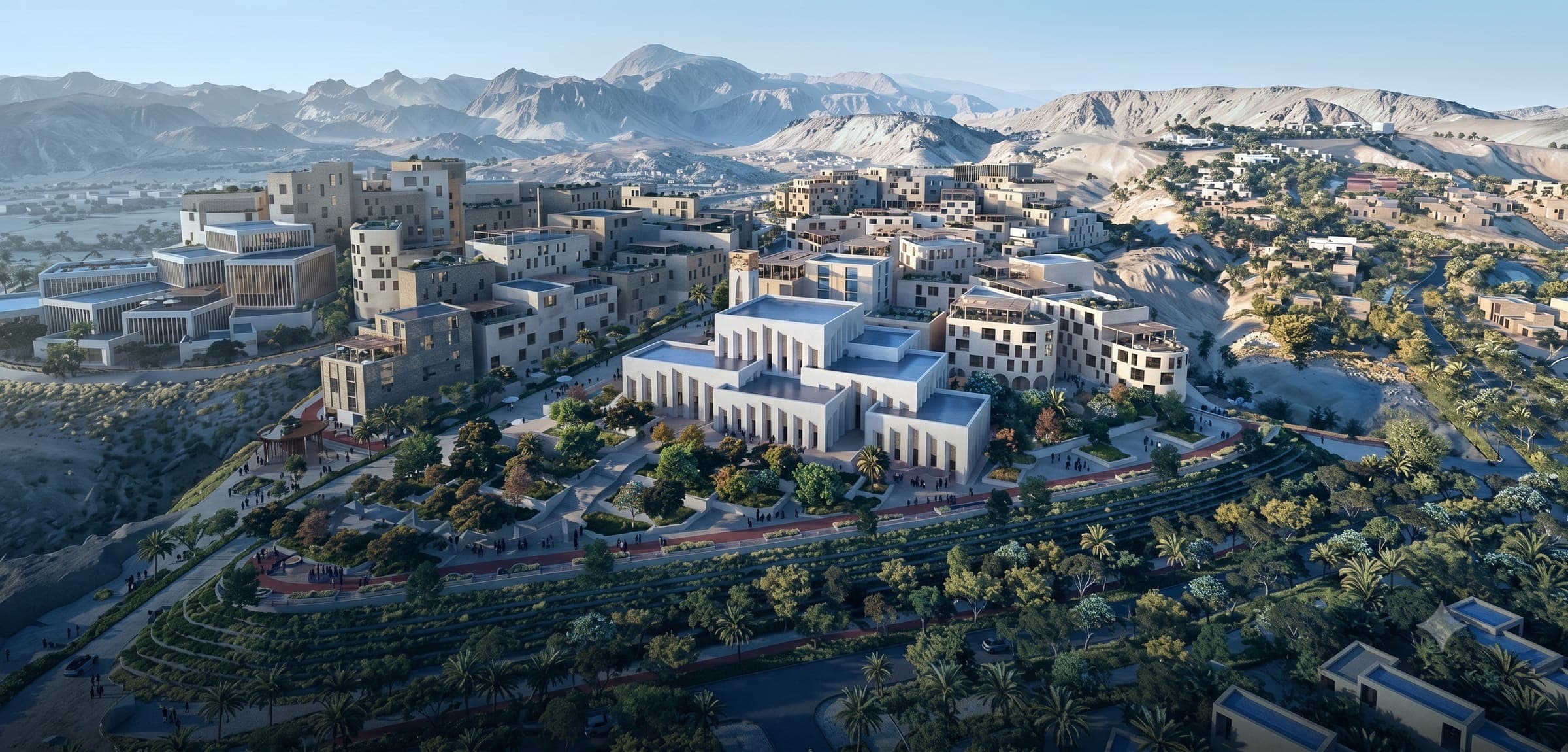 Hillside development in Oman with mountains behind